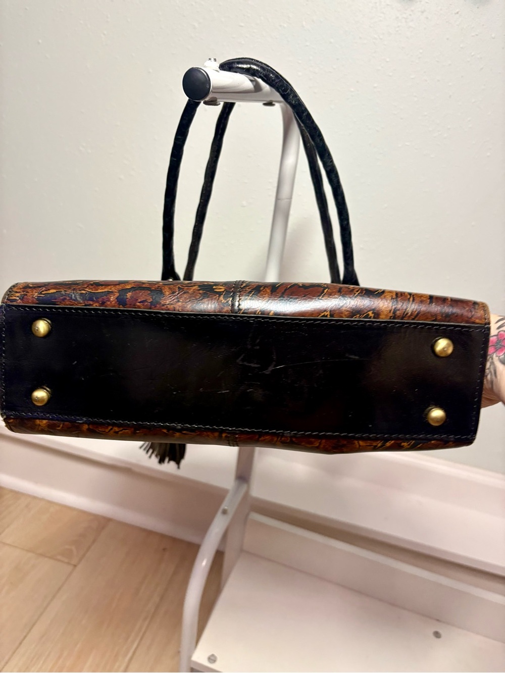Patricia Nash Brown Leopard-Print Leather Satchel with Tassels - Picture 9 of 15